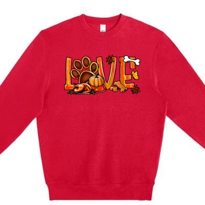 Love Dog Paw Print Turkey Pumpkin Fall Autumn Thanksgiving Premium Crewneck Sweatshirt