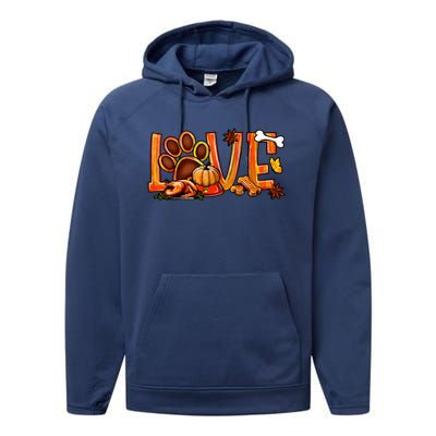 Love Dog Paw Print Turkey Pumpkin Fall Autumn Thanksgiving Performance Fleece Hoodie