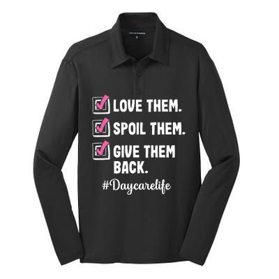 Love Daycare Provider Childcare Teacher Appreciation Silk Touch Performance Long Sleeve Polo