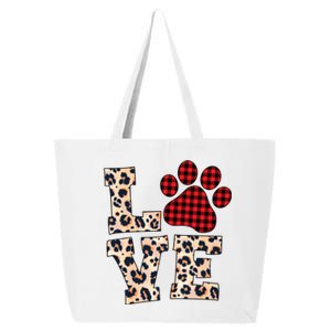 Love Dog Paw Buffalo Plaid Leopard Dog Lover Valentine's Day Gift 25L Jumbo Tote