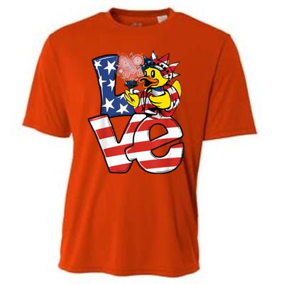 Love Duck Patriotic American Flag Cute Duck 4th Of July Meaningful Gift Cooling Performance Crew T-Shirt