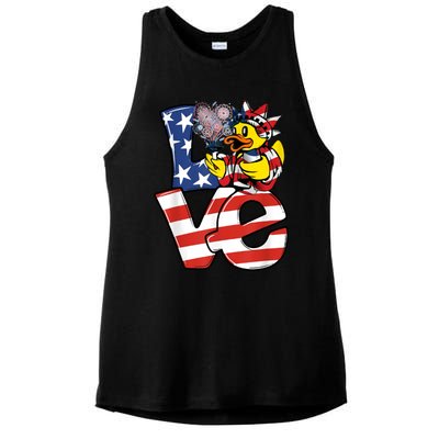 Love Duck Patriotic American Flag Cute Duck 4th Of July Meaningful Gift Ladies PosiCharge Tri-Blend Wicking Tank