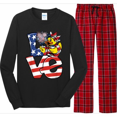 Love Duck Patriotic American Flag Cute Duck 4th Of July Meaningful Gift Long Sleeve Pajama Set