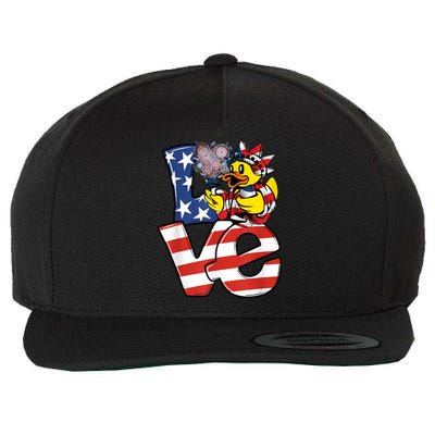 Love Duck Patriotic American Flag Cute Duck 4th Of July Meaningful Gift Wool Snapback Cap