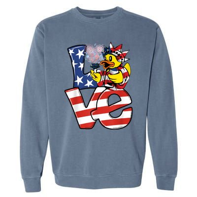 Love Duck Patriotic American Flag Cute Duck 4th Of July Meaningful Gift Garment-Dyed Sweatshirt