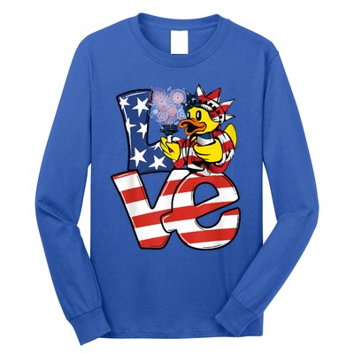 Love Duck Patriotic American Flag Cute Duck 4th Of July Meaningful Gift Long Sleeve Shirt