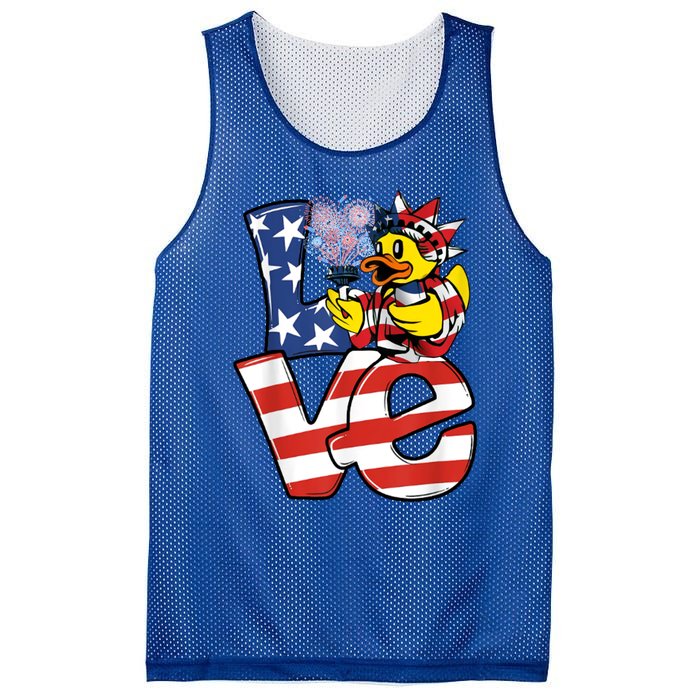 Love Duck Patriotic American Flag Cute Duck 4th Of July Meaningful Gift Mesh Reversible Basketball Jersey Tank