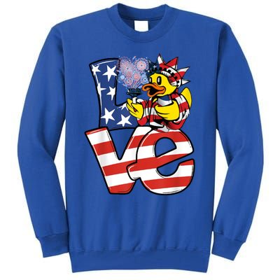 Love Duck Patriotic American Flag Cute Duck 4th Of July Meaningful Gift Tall Sweatshirt