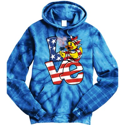 Love Duck Patriotic American Flag Cute Duck 4th Of July Meaningful Gift Tie Dye Hoodie