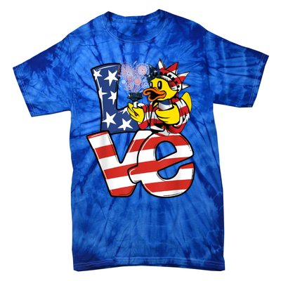 Love Duck Patriotic American Flag Cute Duck 4th Of July Meaningful Gift Tie-Dye T-Shirt