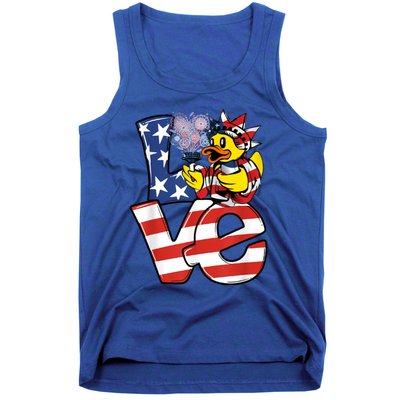 Love Duck Patriotic American Flag Cute Duck 4th Of July Meaningful Gift Tank Top