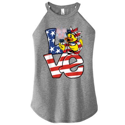 Love Duck Patriotic American Flag Cute Duck 4th Of July Meaningful Gift Women’s Perfect Tri Rocker Tank