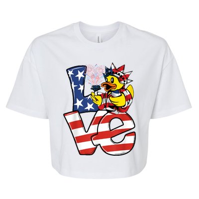 Love Duck Patriotic American Flag Cute Duck 4th Of July Meaningful Gift Bella+Canvas Jersey Crop Tee