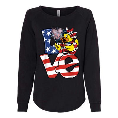 Love Duck Patriotic American Flag Cute Duck 4th Of July Gift Womens California Wash Sweatshirt