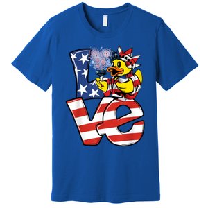 Love Duck Patriotic American Flag Cute Duck 4th Of July Gift Premium T-Shirt