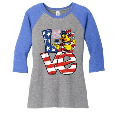 Love Duck Patriotic American Flag Cute Duck 4th Of July Gift Women's Tri-Blend 3/4-Sleeve Raglan Shirt