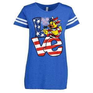 Love Duck Patriotic American Flag Cute Duck 4th Of July Gift Enza Ladies Jersey Football T-Shirt