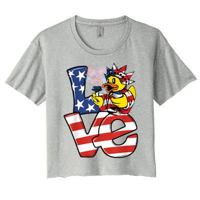 Love Duck Patriotic American Flag Cute Duck 4th Of July Gift Women's Crop Top Tee