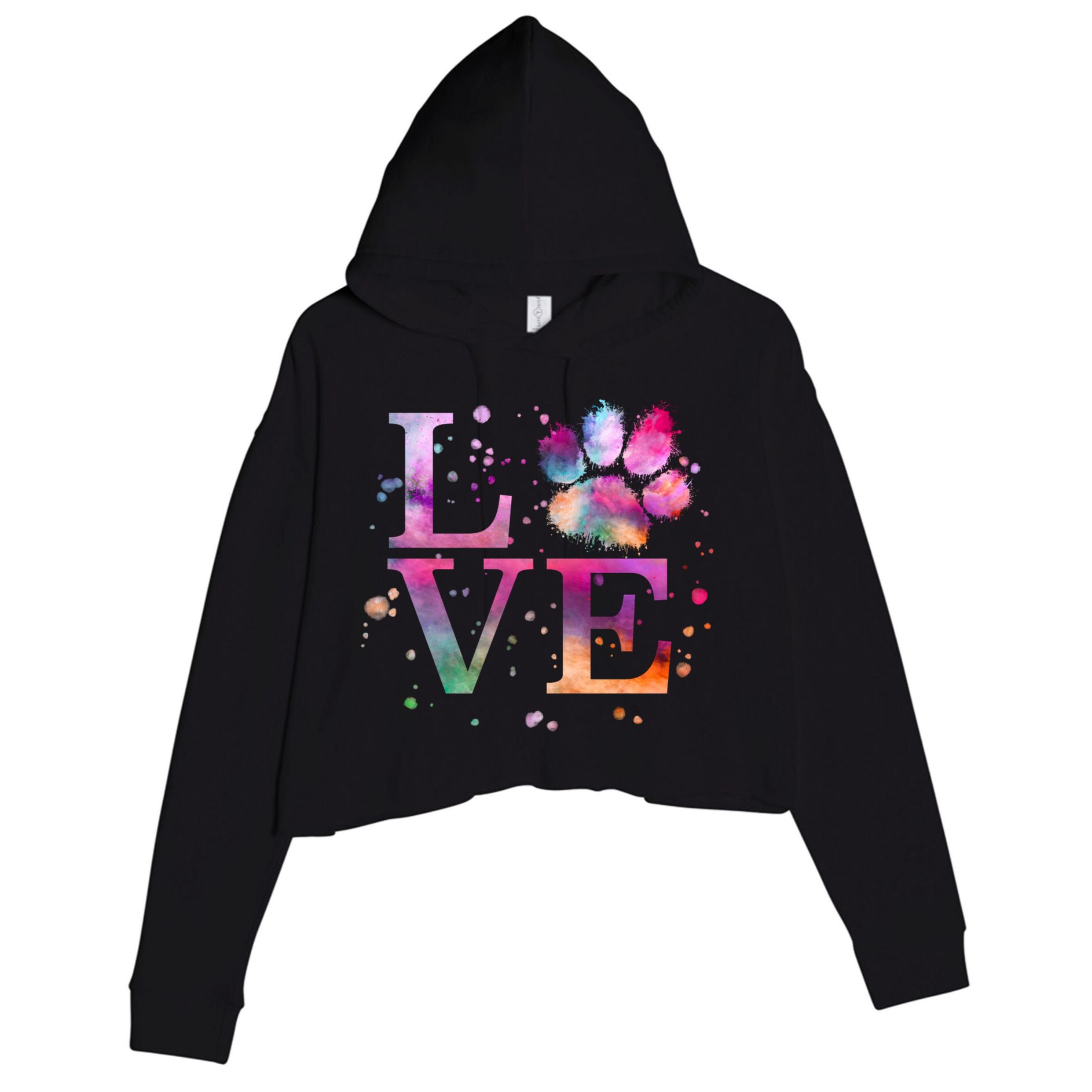 Love Dog Paw Print Colorful National Animal Shelter Week Gift Crop Fleece Hoodie