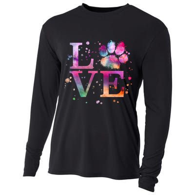 Love Dog Paw Print Colorful National Animal Shelter Week Gift Cooling Performance Long Sleeve Crew
