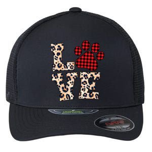 Love Dog Paw Buffalo Plaid Leopard Dog Lover Valentine's Day Gift Flexfit Unipanel Trucker Cap