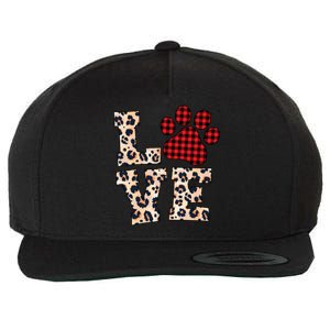 Love Dog Paw Buffalo Plaid Leopard Dog Lover Valentine's Day Gift Wool Snapback Cap