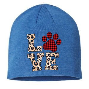 Love Dog Paw Buffalo Plaid Leopard Dog Lover Valentine's Day Gift Sustainable Beanie