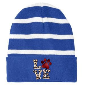 Love Dog Paw Buffalo Plaid Leopard Dog Lover Valentine's Day Gift Striped Beanie with Solid Band