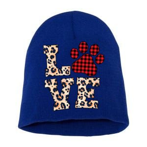 Love Dog Paw Buffalo Plaid Leopard Dog Lover Valentine's Day Gift Short Acrylic Beanie