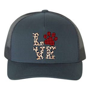 Love Dog Paw Buffalo Plaid Leopard Dog Lover Valentine's Day Gift Yupoong Adult 5-Panel Trucker Hat