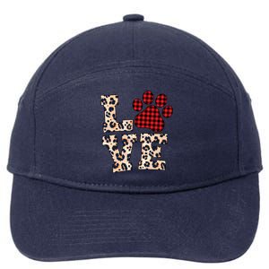 Love Dog Paw Buffalo Plaid Leopard Dog Lover Valentine's Day Gift 7-Panel Snapback Hat