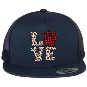 Love Dog Paw Buffalo Plaid Leopard Dog Lover Valentine's Day Gift Flat Bill Trucker Hat