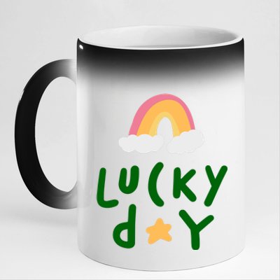 Lucky Day Rainbow Star St Patrick's Day 11oz Black Color Changing Mug