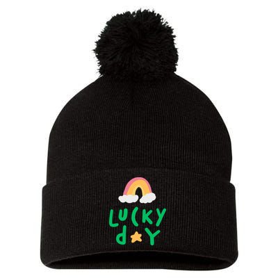 Lucky Day Rainbow Star St Patrick's Day Pom Pom 12in Knit Beanie