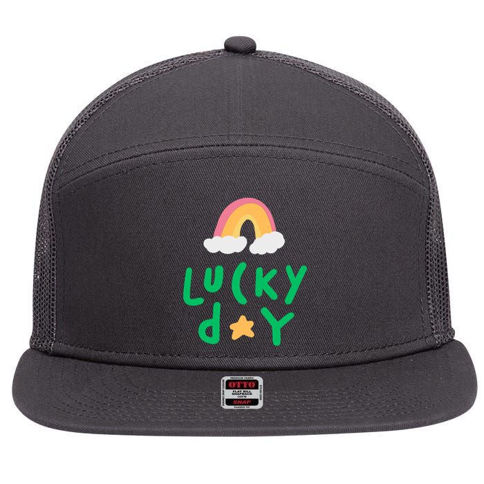 Lucky Day Rainbow Star St Patrick's Day 7 Panel Mesh Trucker Snapback Hat