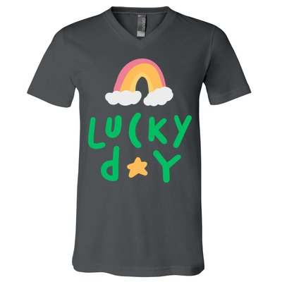 Lucky Day Rainbow Star St Patrick's Day V-Neck T-Shirt