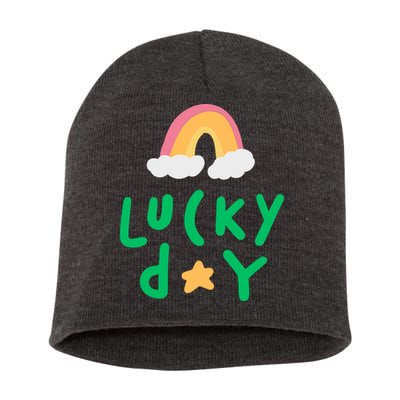 Lucky Day Rainbow Star St Patrick's Day Short Acrylic Beanie