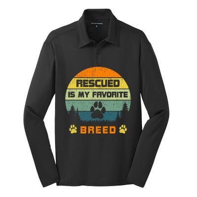 Love Dogs Rescue Rescued Is My Favorite Breed Vintage Paw Silk Touch Performance Long Sleeve Polo