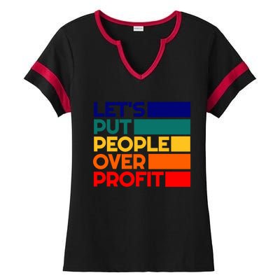 Leftist Democratic Socialist Union Retro People Over Profit Gift Ladies Halftime Notch Neck Tee