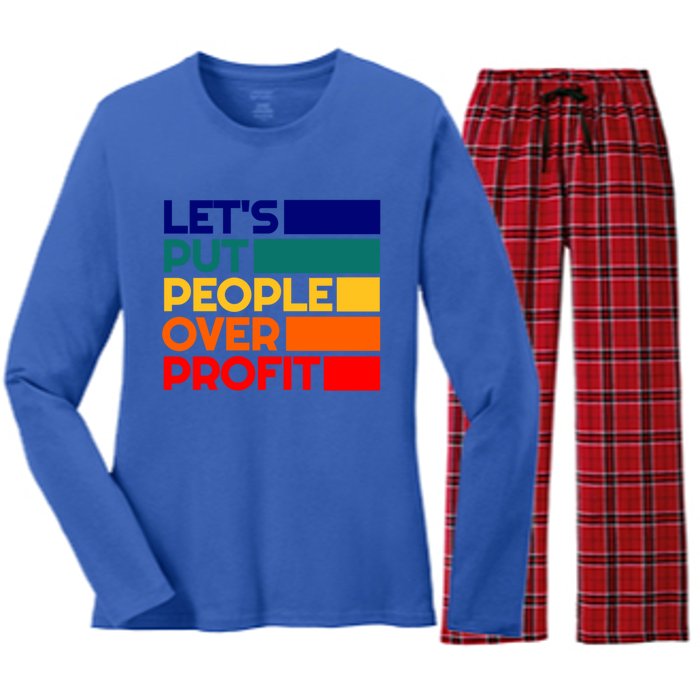 Leftist Democratic Socialist Union Retro People Over Profit Gift Women's Long Sleeve Flannel Pajama Set 