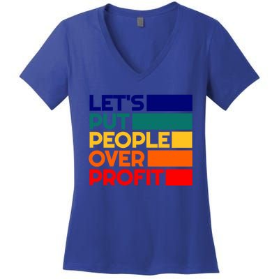 Leftist Democratic Socialist Union Retro People Over Profit Gift Women's V-Neck T-Shirt