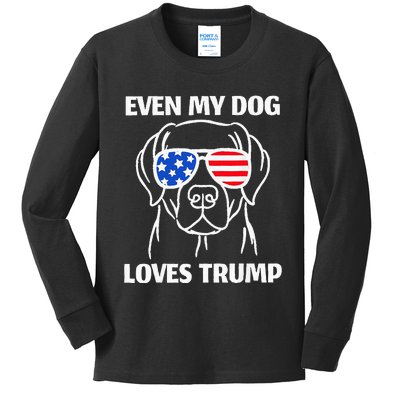 Labrador Dog Sunglasses Usa Flag Even My Dog Loves Trump Kids Long Sleeve Shirt