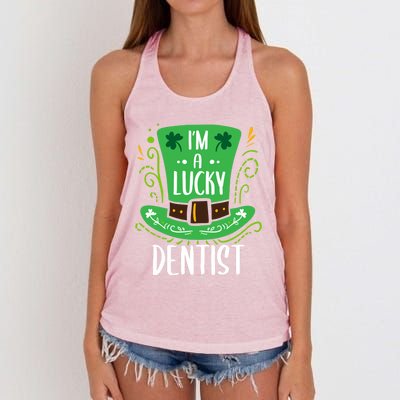 Lucky Dentist St Patrick's Day Dentists Funny Gift Women's Knotted Racerback Tank