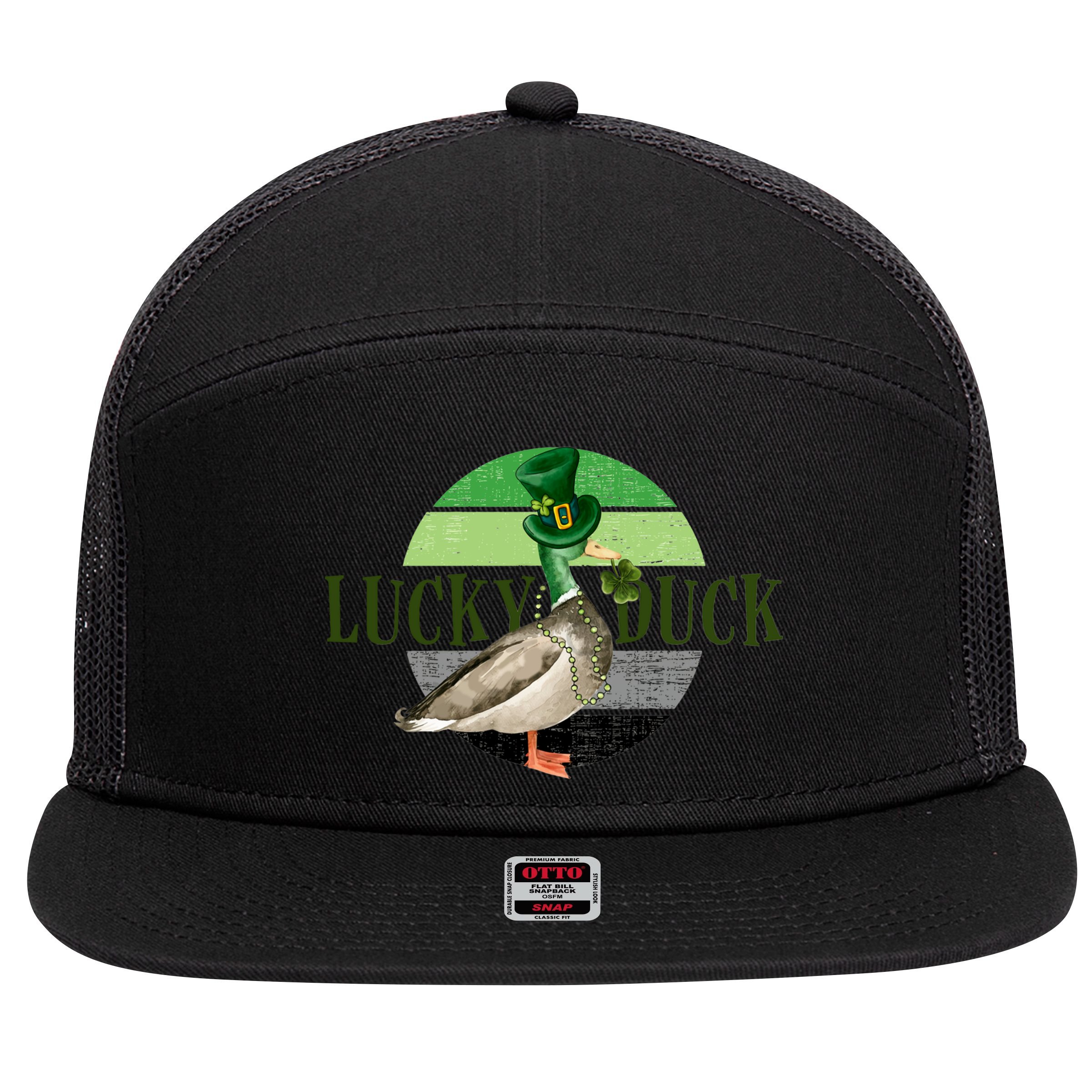 Lucky Duck St Patricks Day Duck Hunting Silly Goose Gift 7 Panel Mesh Trucker Snapback Hat