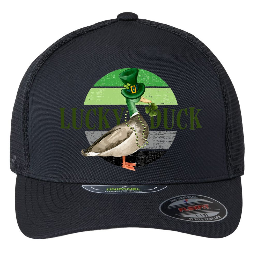 Lucky Duck St Patricks Day Duck Hunting Silly Goose Gift Flexfit Unipanel Trucker Cap