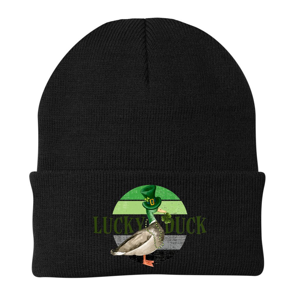Lucky Duck St Patricks Day Duck Hunting Silly Goose Gift Beanie