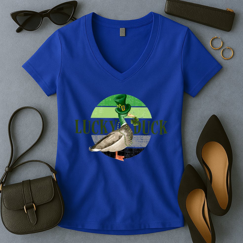 Lucky Duck St Patricks Day Duck Hunting Silly Goose Gift Women's V-Neck T-Shirt