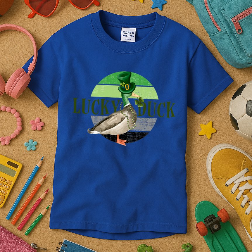 Lucky Duck St Patricks Day Duck Hunting Silly Goose Gift Kids T-Shirt