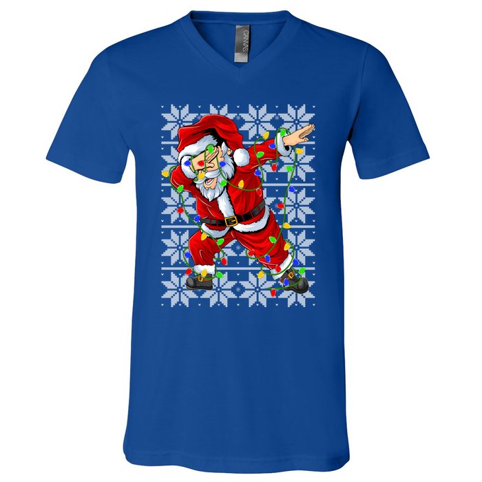 Lighting Dabbing Santa Christmas Ugly Sweater Dabbing Xmas Gift V-Neck T-Shirt