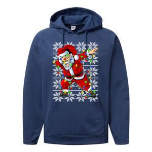 Lighting Dabbing Santa Christmas Ugly Sweater Dabbing Xmas Gift Performance Fleece Hoodie